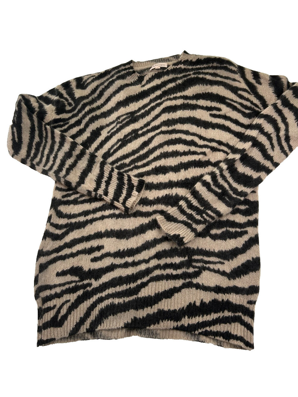 Philosophy Black and Beige Zebra Stripe Sweater 100% Cashmere Size L